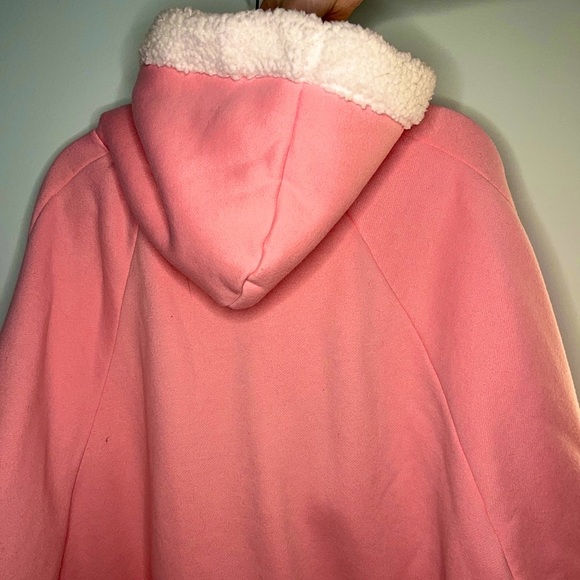 Pink Poncho With White Trim and Hood Kawaii Pastel Cozy PomPoms - Picture 2 of 3